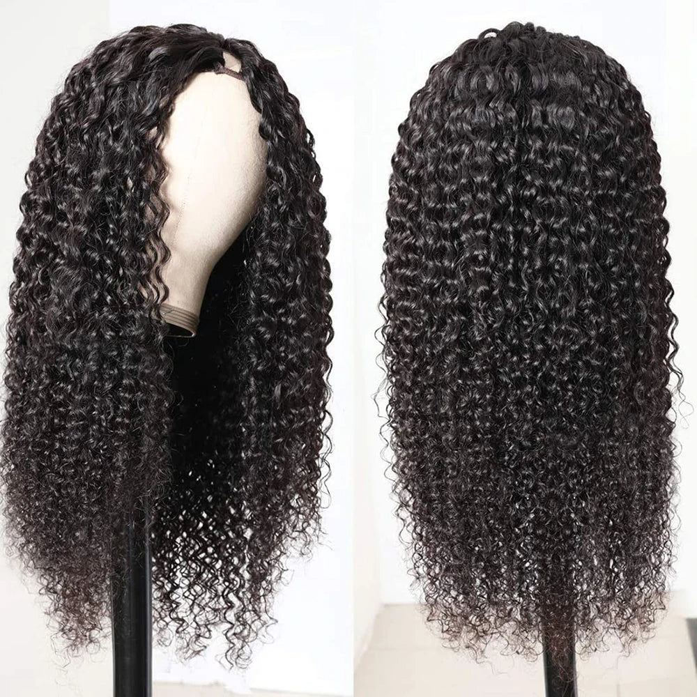 Glueless Brazilian Deep Curly Wave U/V Part Human Hair Wig