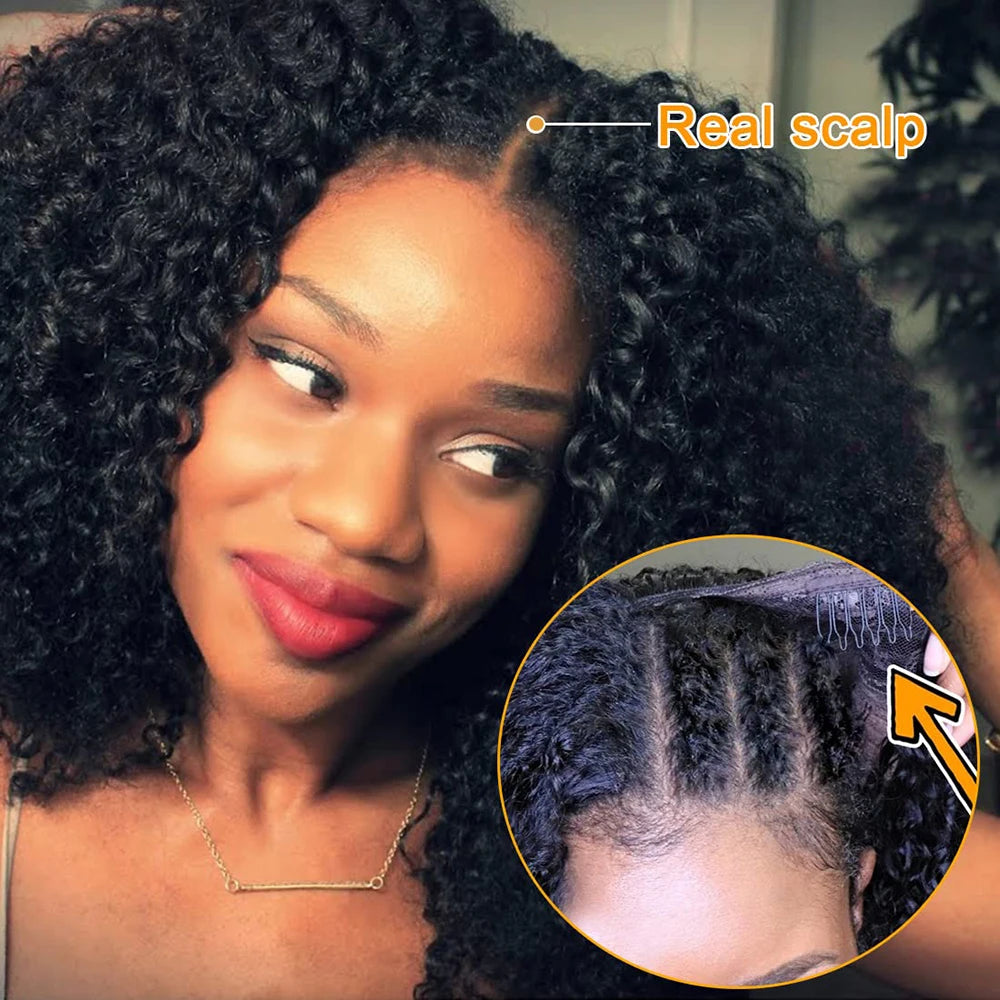 Glueless Brazilian Deep Curly Wave U/V Part Human Hair Wig
