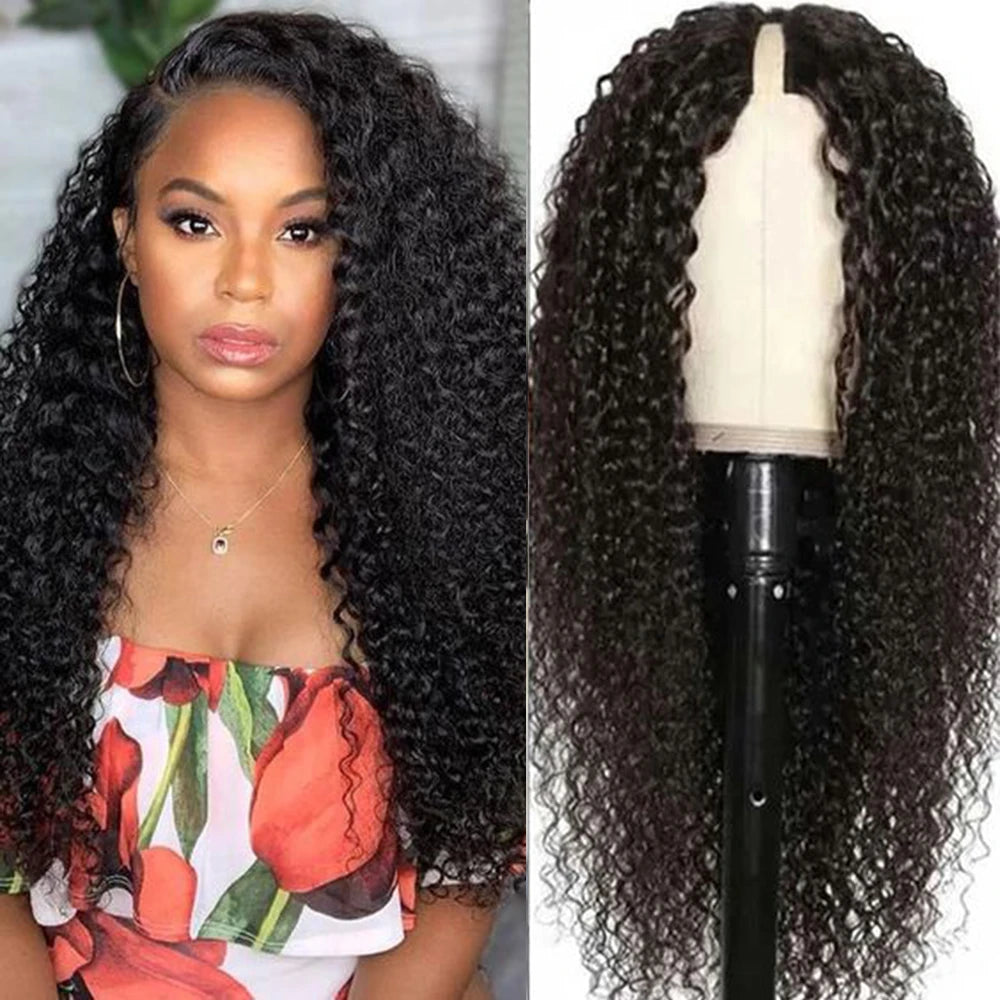 Glueless Brazilian Deep Curly Wave U/V Part Human Hair Wig
