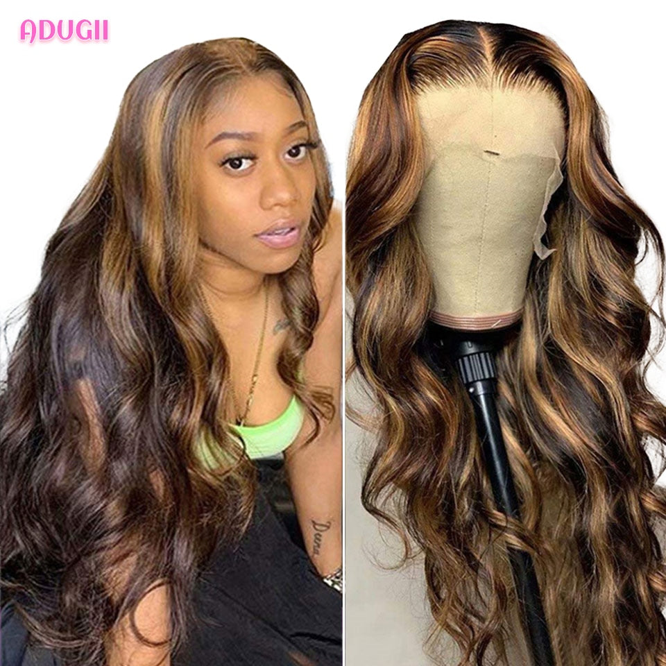 Honey Blonde Human Hair Lace Front Body Wave Wigs