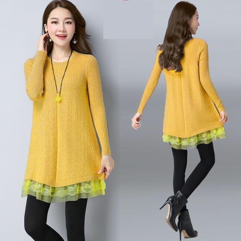 Lace Stitching Sweater Dress