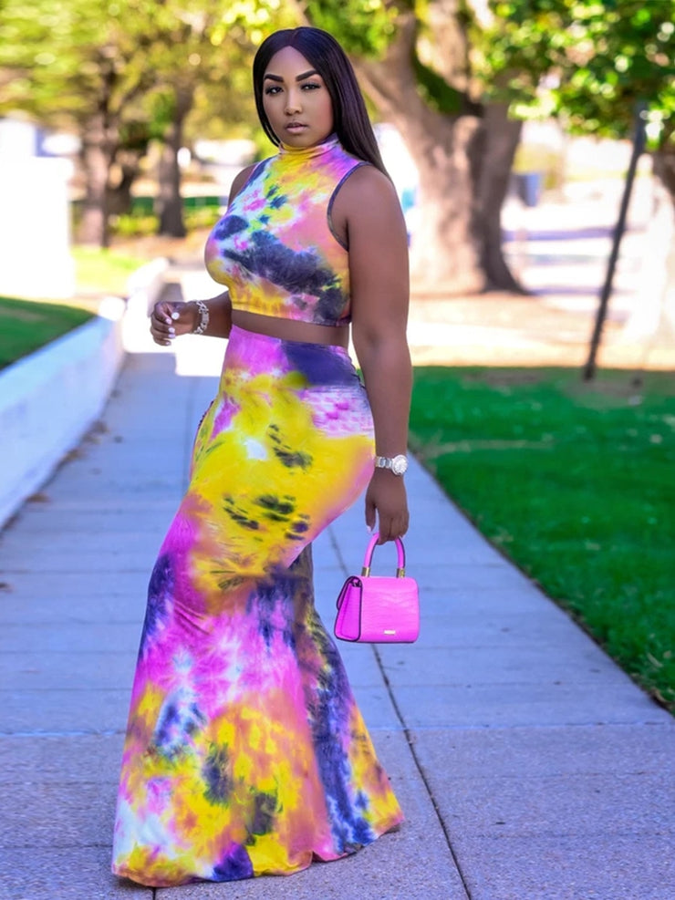 Tie Dye Sleeveless Two-piece Dress