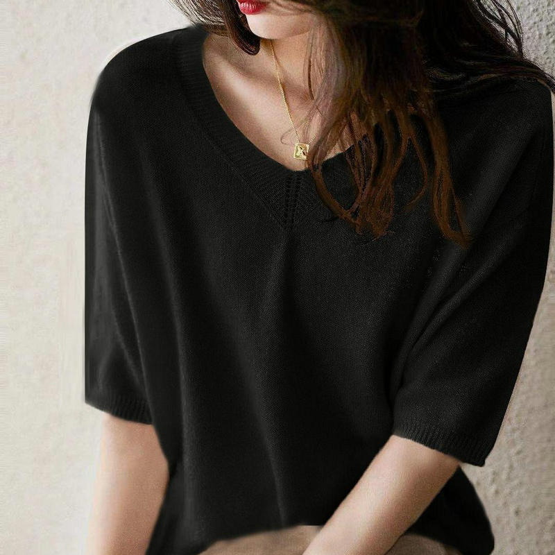 V Neck Half Sleeve Knitted  T Shirt