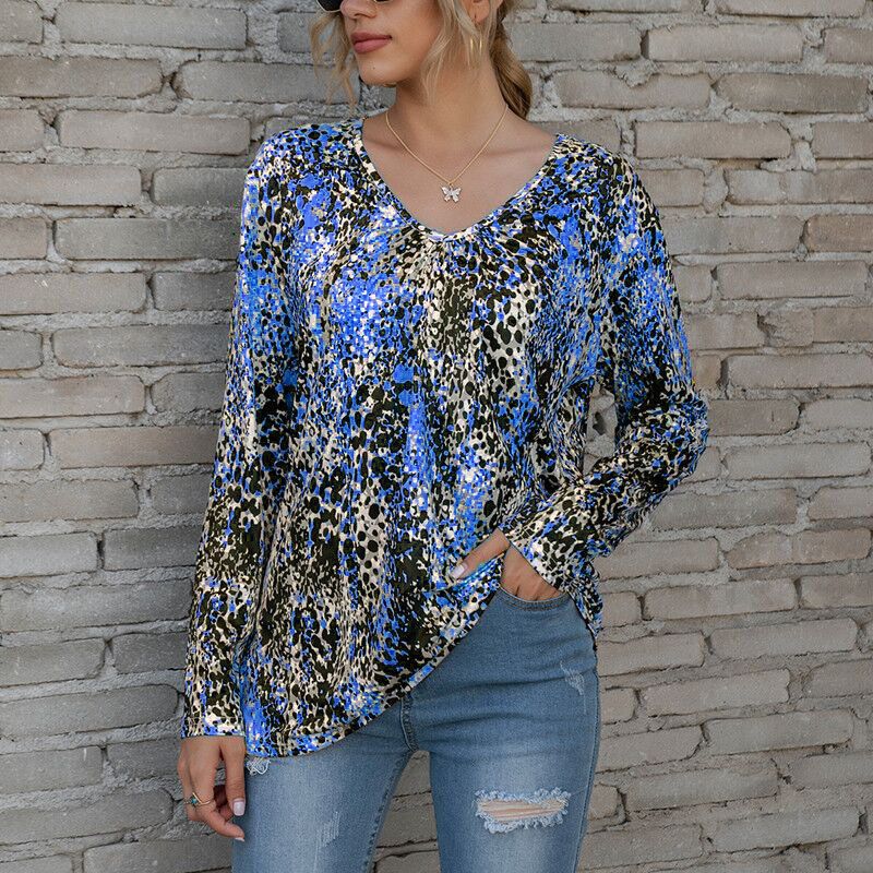 Leopard Printed V-Neck Blouses