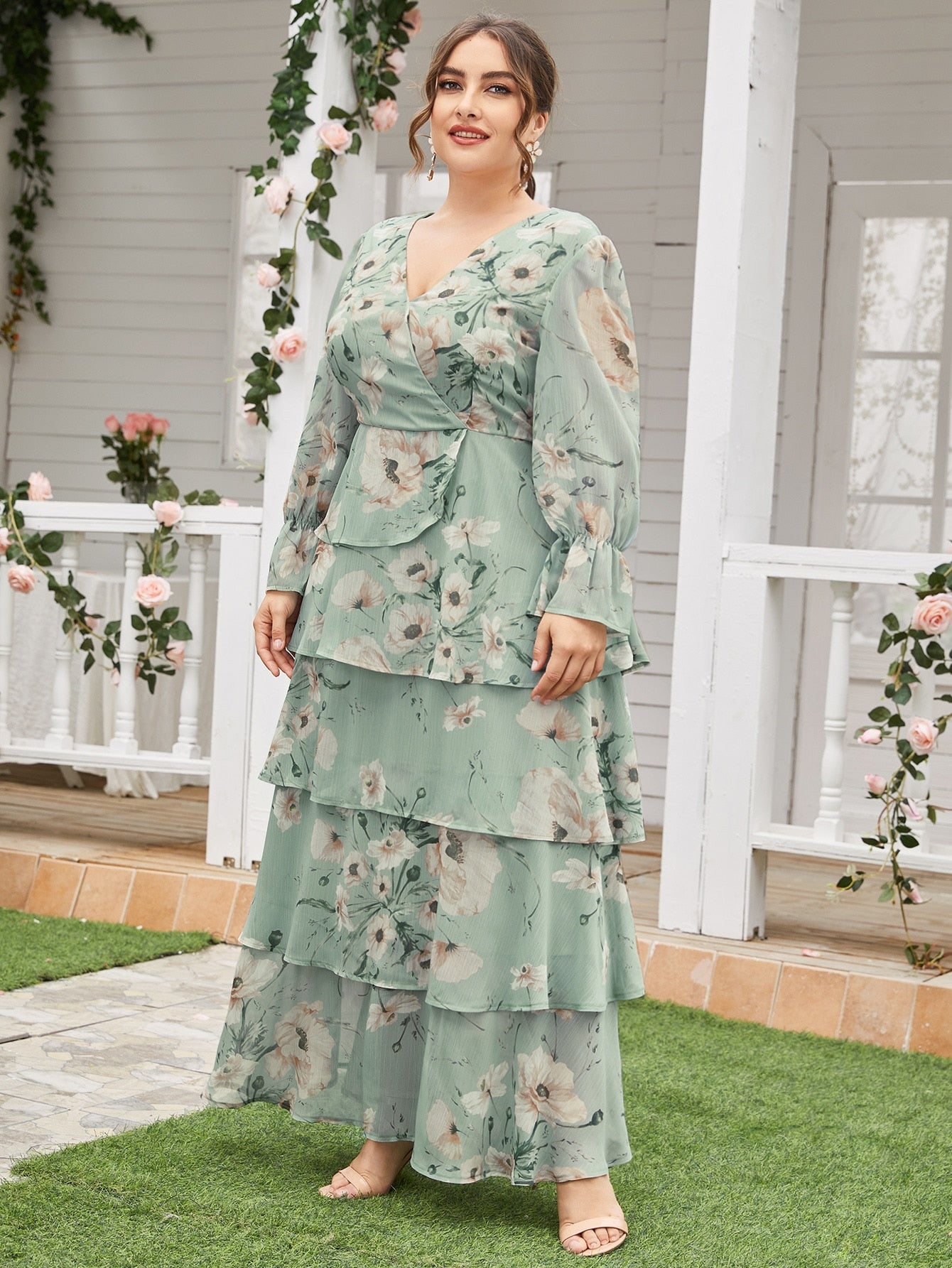 TOLEEN Flare Sleeve Floral Maxi Dress