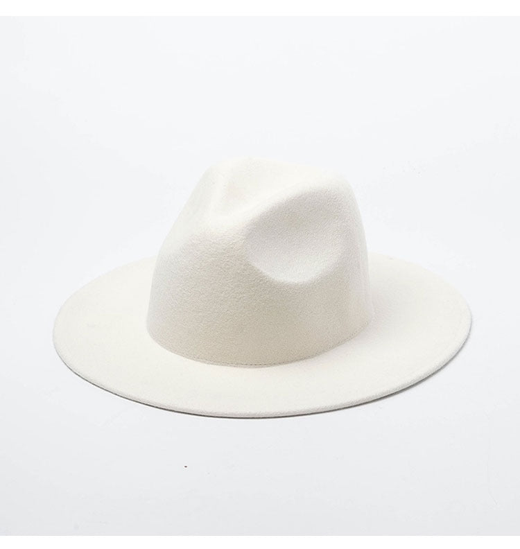 Ladys Wool Felt White Wide Brim Fedoras