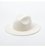 Ladys Wool Felt White Wide Brim Fedoras