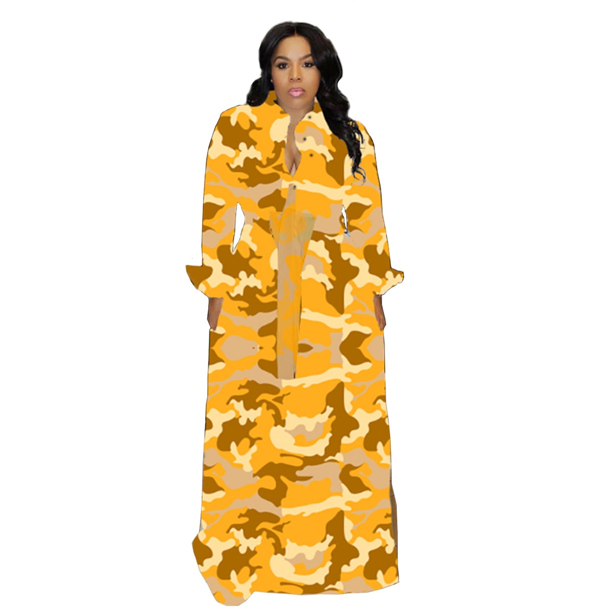 Full Sleeve Autumn Print Maxi Dresses