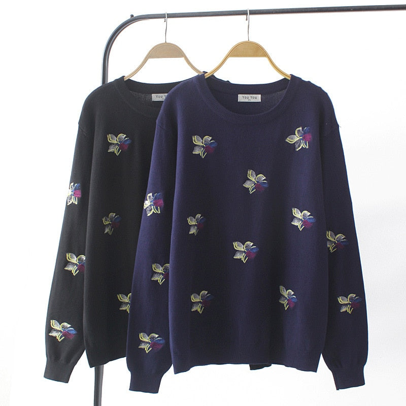 Oversize Flower Print Polyester Sweater