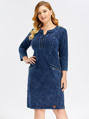 Elasticity Knitted Denim Dresses Slim Fit