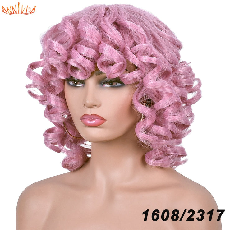 Short Curly Afro Wig with Bangs High Temperature Fiber