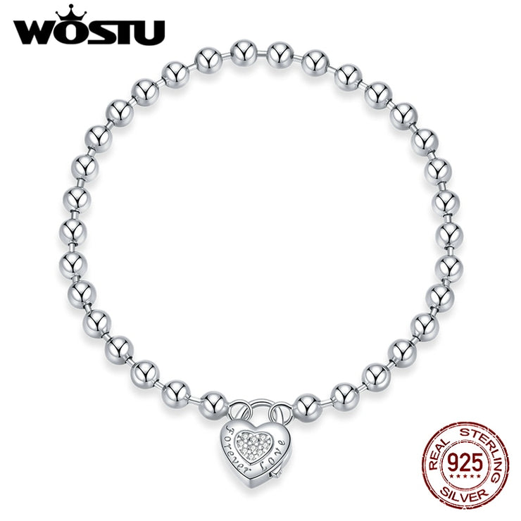 100% Sterling Silver Beaded Chain Heart Bracelet