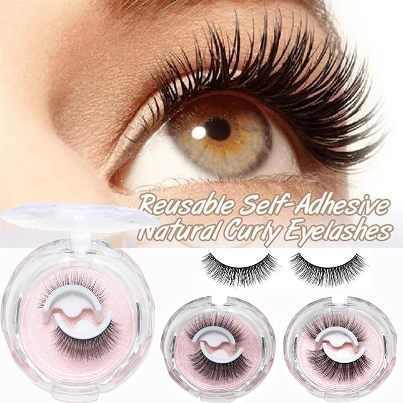 1pair Self-adhesive False Eyelashes Glue Free 3d Strip