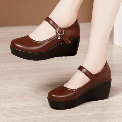 Leather Platform Wedge Soft Sole