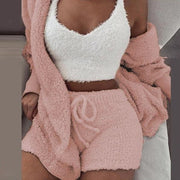 3PCS Pajama Set Fluffy Sleeveless Sweater Sleepwear