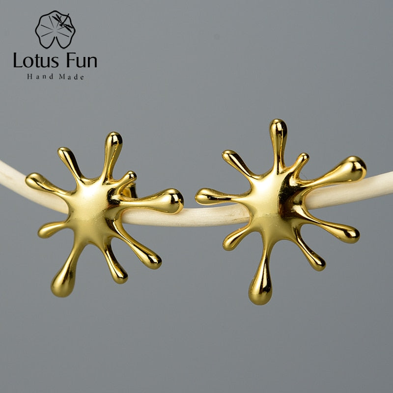 Lotus Fun 100% Sterling Silver Handmade Splashing Design Earrings