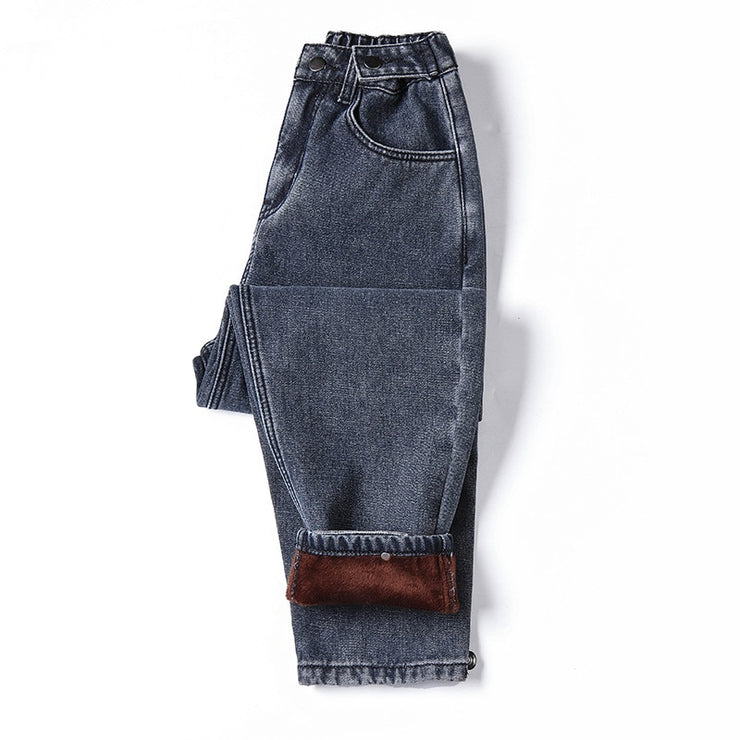 Winter Loose Fleece Lining Jeans