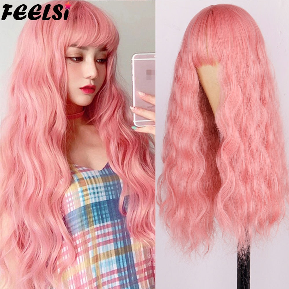 FEELSI Synthetic Pure Long Water Wave Halloween Wig