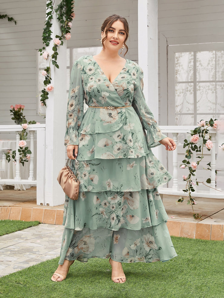 TOLEEN Flare Sleeve Floral Maxi Dress