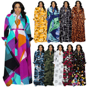 Full Sleeve Autumn Print Maxi Dresses