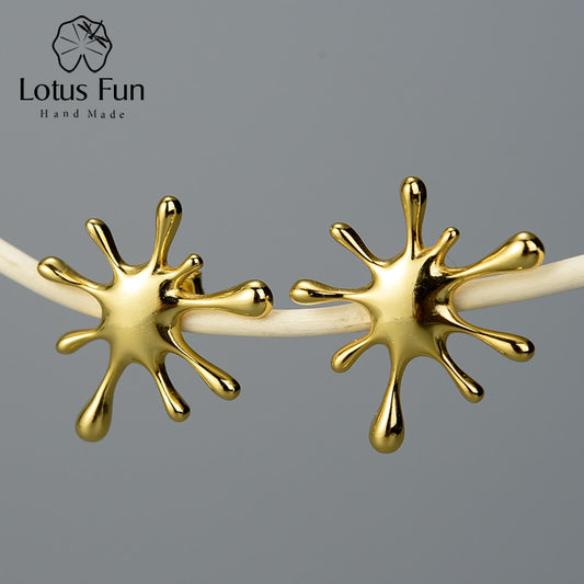 Lotus Fun 100% Sterling Silver Handmade Splashing Design Earrings