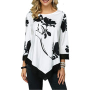 Lace O-Neck Splice Floral Printing Tops