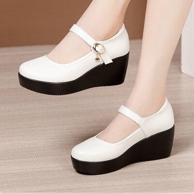 Leather Platform Wedge Soft Sole