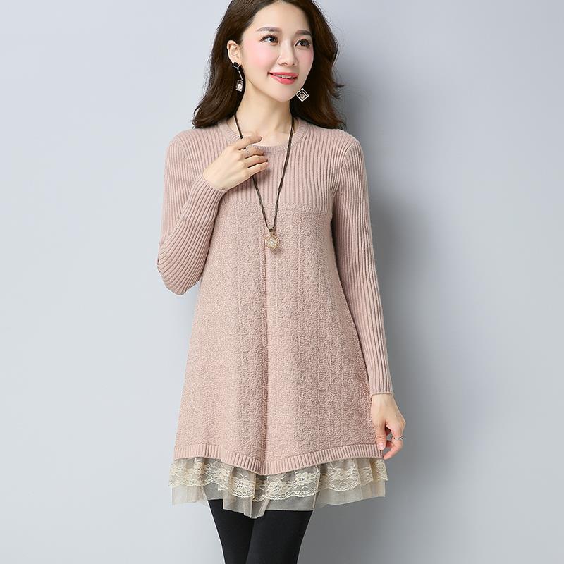 Lace Stitching Sweater Dress