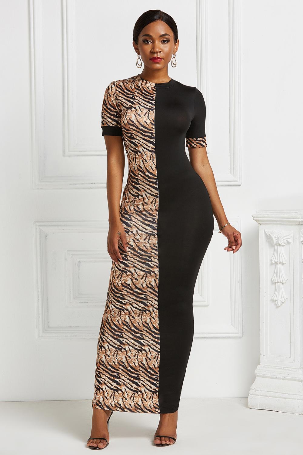 Stretchy Leopard Print Patchwork Bodycon Dresses