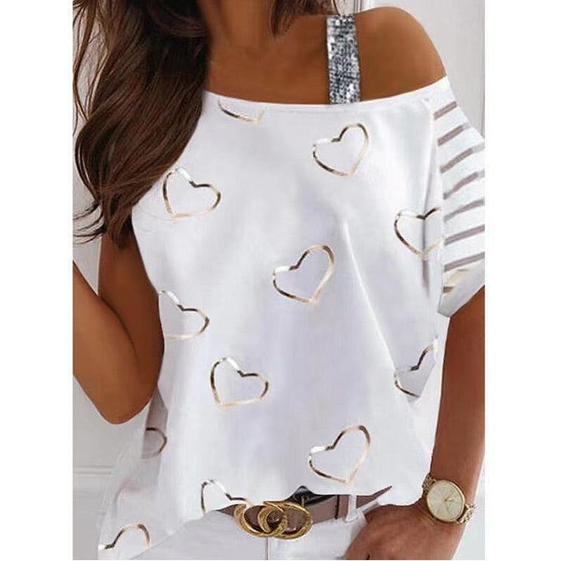 Sequined Loose Off Shoulder Shirts