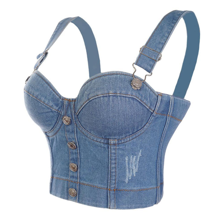 SXTHAENOO Denim Bustier Bra