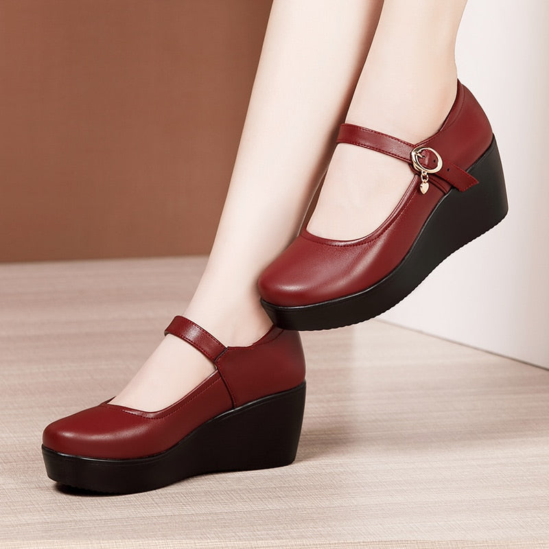 Leather Platform Wedge Soft Sole