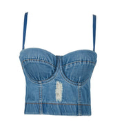 SXTHAENOO Denim Bustier Bra