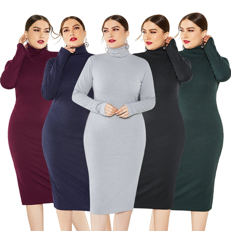 Knitted Turtleneck Bodycon Sweater Dresses