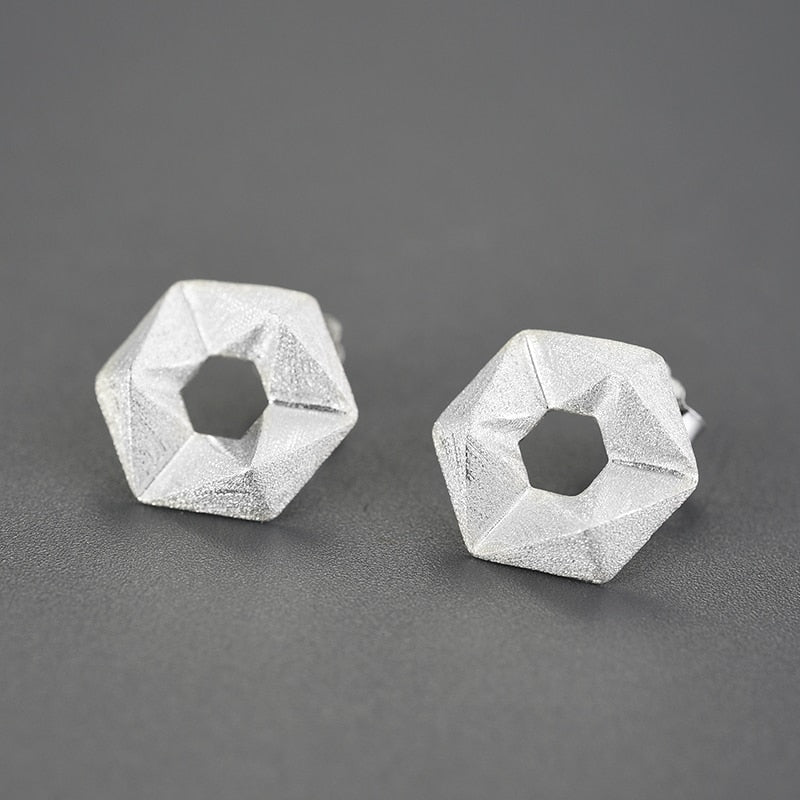 Lotus Fun100% Sterling Silver Handmade Hexagon Stud Earrings