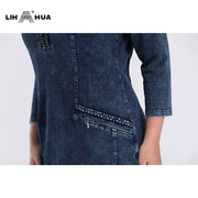 Elasticity Knitted Denim Dresses Slim Fit