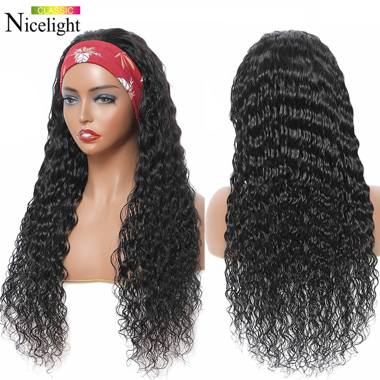 Headband No Glue Deep Wave Human Hair Wigs