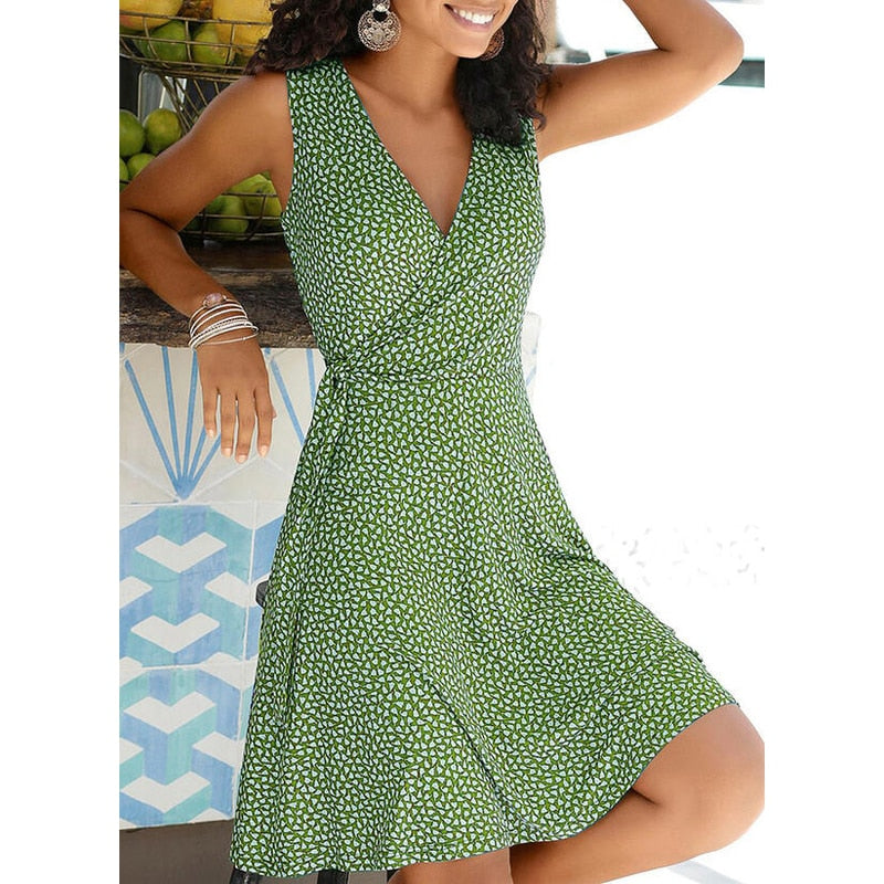 Polka Dot V Neck Sleeveless Dresses