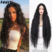 FEELSI Synthetic Pure Long Water Wave Halloween Wig