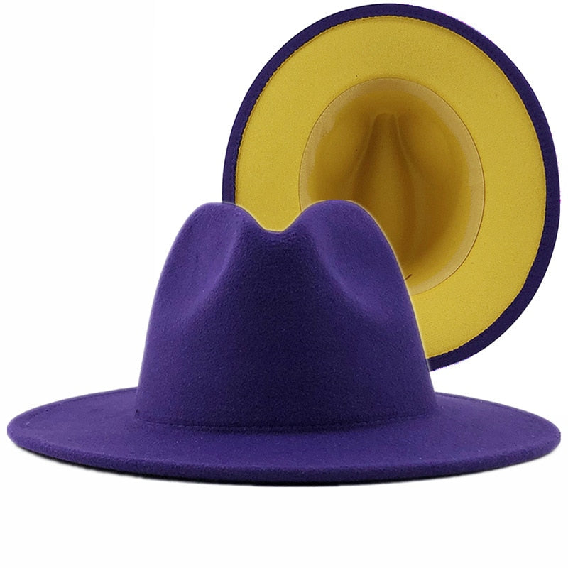 Wide Brim Unisex Patchwork Wool Felt Fedora