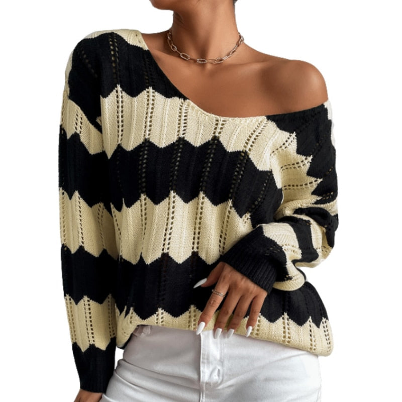 Loose Striped Wide Neck Sweater