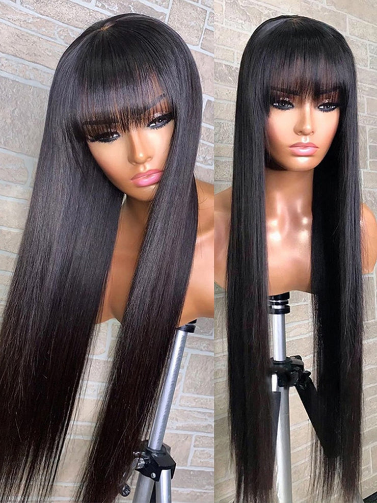 100% Fringe Human Hair Remy Bone Straight Wigs