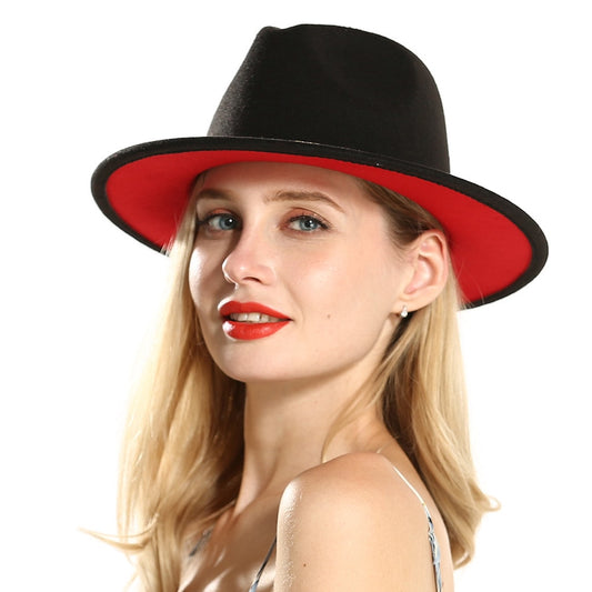 Women Flat Wide Brim Wool Vintage Fedora