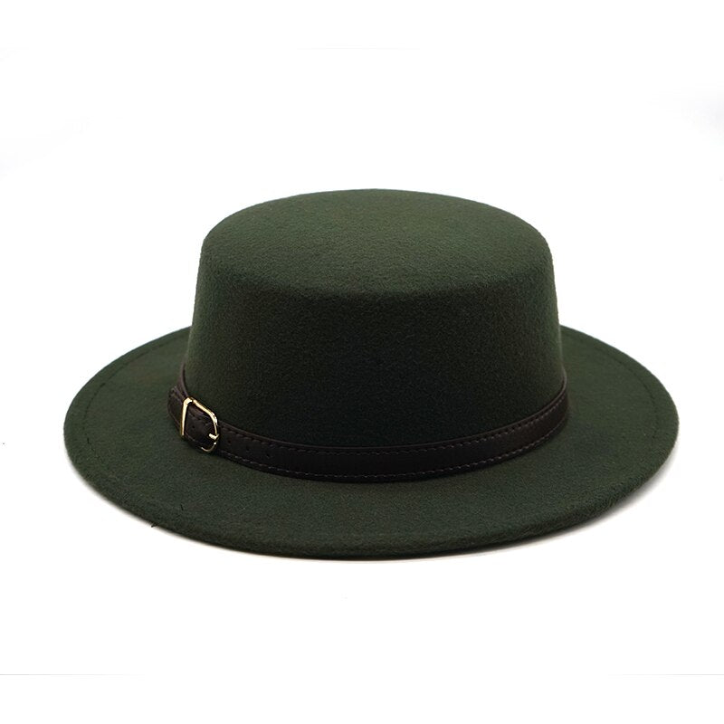 Flat Top Belt Buckle Decorated ladies Fedora