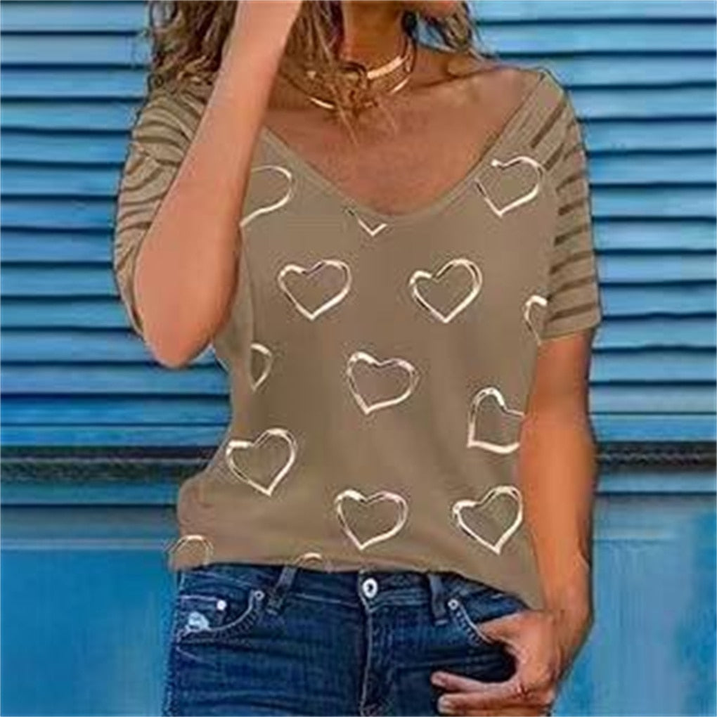 Heart Printed V Neck Blouses