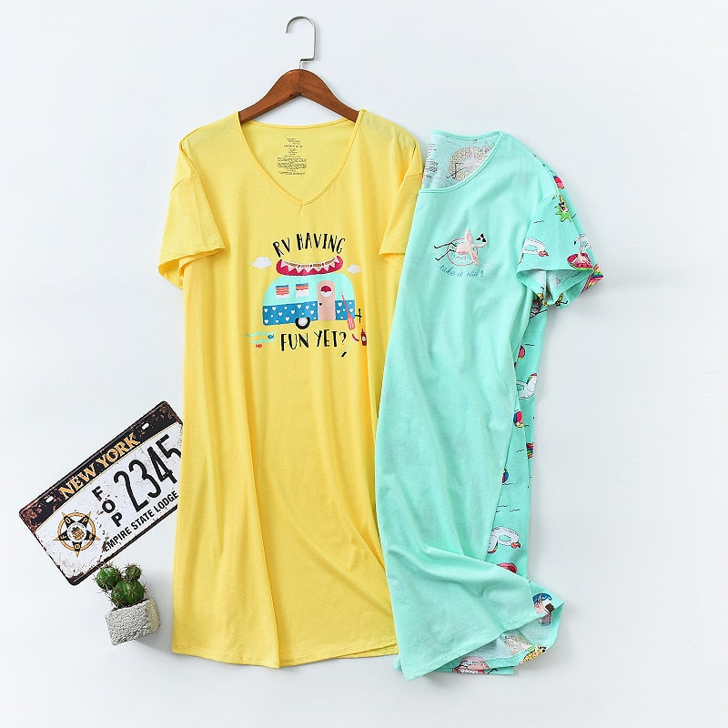 Short Sleeve Cartoon Nightgowns