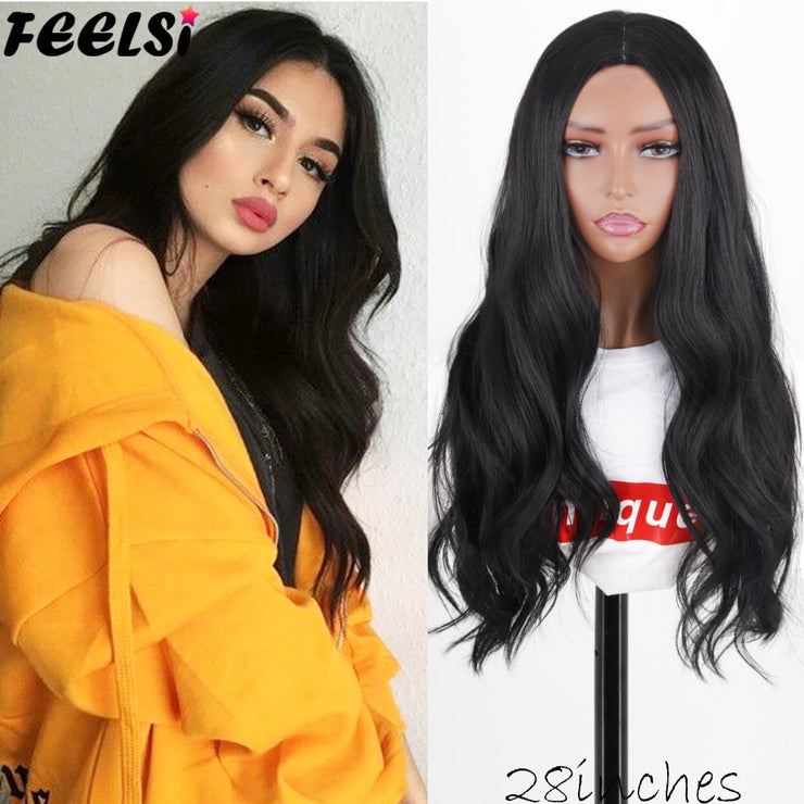 FEELSI Synthetic Pure Long Water Wave Halloween Wig