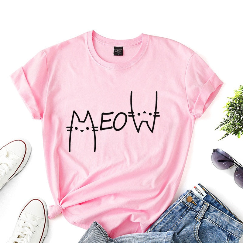 Meow Printed Cotton T-Shirts