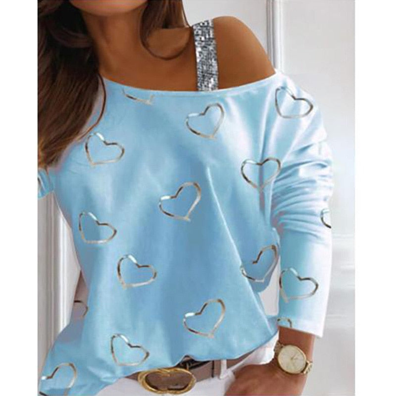 Sequined Loose Off Shoulder Shirts