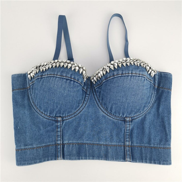 SXTHAENOO Denim Bustier Bra